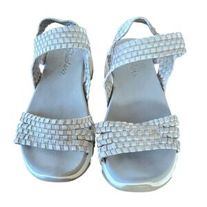 Skechers Reggae Slim Vacay Taupe Gray Woven Stretch Yoga Foam Sandals Women's 9